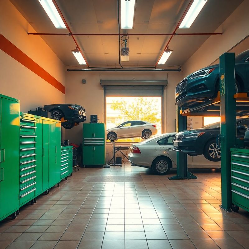Interior del taller Buen Atelier en Sevilla con coches en elevadores